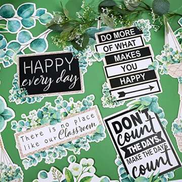 Whaline 29 Pieces Eucalyptus Bulletin Board Set Welcome Banner Simply Boho Bulletin Board Decor Boho Greenery Calendar Cutout Decorations for Back to School Classroom Teacher Supply