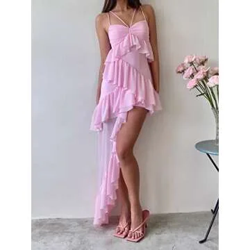 Stylish Women's Ruffle Maxi Dress with Floral Tassels