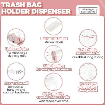 Storage Standard Trash Bag Holder Dispenser - Acrylic Trash Bag Dispenser Roll Holder, Garbage Bag Holder for Cabinet, Garbage Bag Dispenser Under Sink - Trash Bag Organizer for Home or Shops - Large