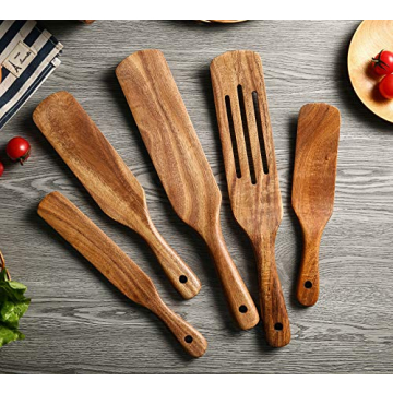 Natural Teak Utensil Set - Heat Resistant Wooden Cookware