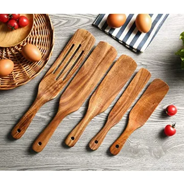 Natural Teak Utensil Set - Heat Resistant Wooden Cookware