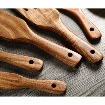Natural Teak Utensil Set - Heat Resistant Wooden Cookware