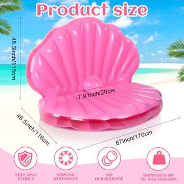 ShinyRelief Seashell Pool Float 67 Inch Extra Large Inflatable Clam Air Filled Toy with Pearl Ball P...