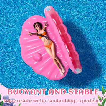 ShinyRelief Seashell Pool Float 67 Inch Extra Large Inflatable Clam Air Filled Toy with Pearl Ball Pink Mermaid Shell Floating Ride on Raft Decor for Adult Birthday Swimming Summer(Pink LED)