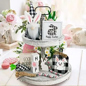 Easter Tiered Tray Decorations Set - Bunny Gnome & More