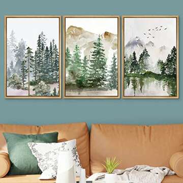 SIGNWIN Framed Canvas Print Wall Art Set - Pastel Mountain Range Nature Illustrations 16"x24"