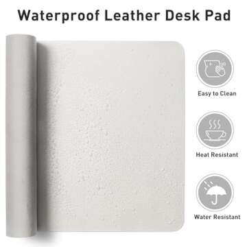 Aothia Leather Desk Pad Protector, Mouse Pad, Office Desk Mat, Non-Slip PU Leather Desk Blotter, Laptop Desk Pad, Waterproof Desk Writing Pad for Office and Home (23.6" x 13.7", Off-White)