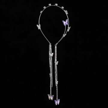 E EMZHOLE Wedding Butterfly Headband Head Chain Silver Tassel Hair Hoop Band Hair Vine Vintage Decorative Headwear Headpieces Hair Accessories for Women and Girls Headdress (02) (01)