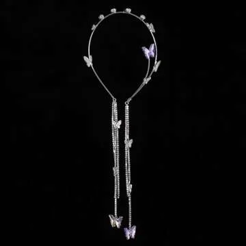 E EMZHOLE Wedding Butterfly Headband Head Chain Silver Tassel Hair Hoop Band Hair Vine Vintage Decorative Headwear Headpieces Hair Accessories for Women and Girls Headdress (02) (01)