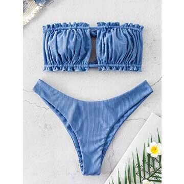 Trendy ZAFUL Ruffle Tie Cutout Bandeau Bikini Set - Stylish Summer Swimwear