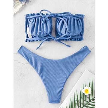 ZAFUL Women's Ruffle Tie Cutout Bandeau Bikini Set