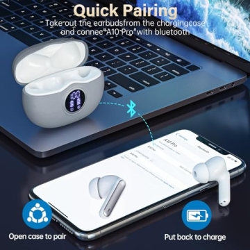 Fhumsh A10 Pro Wireless Earbuds, Bluetooth 5.3 Headphones HiFi Stereo 50H Playback LED Digital Displ...