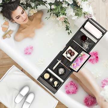 Adjustable Bamboo Bathtub Caddy for Luxury Bath Experience