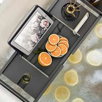 Adjustable Bamboo Bathtub Caddy for Luxury Bath Experience