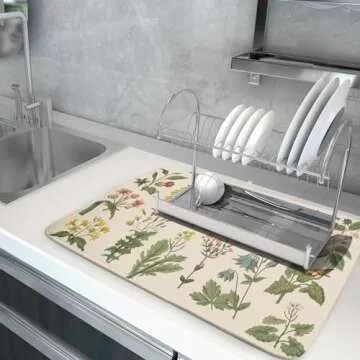 Stylish Absorbent Flower Herbs Dish Drying Mat 18x24 Inch