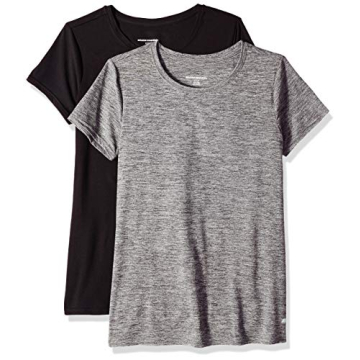 Amazon Essentials Women's Tech Stretch Short-Sleeve Crewneck T-Shirt (Available in Plus Size), Pack of 2, Black/Dark Grey Space Dye, Small