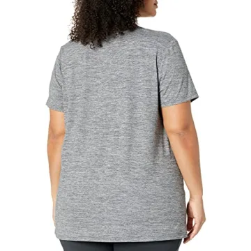 Amazon Essentials Women's Tech Stretch Short-Sleeve Crewneck T-Shirt (Available in Plus Size), Pack of 2, Black/Dark Grey Space Dye, Small