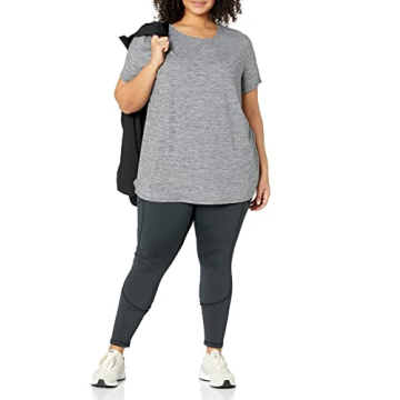 Amazon Essentials Women's Tech Stretch Short-Sleeve Crewneck T-Shirt (Available in Plus Size), Pack of 2, Black/Dark Grey Space Dye, Small