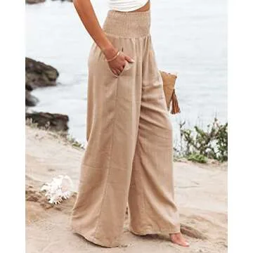 Vansha Women Wide Leg Cotton Linen Pants for Summer