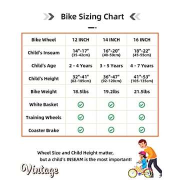 JOYSTAR 14 Inch Kids Bikes with Training Wheels & Basket, Vintage Girls Bike for Toddler of 3-5 Years Old Girls & Boys, Kids Bicycle, Beige