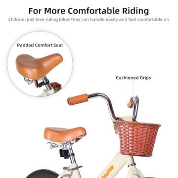 JOYSTAR 14 Inch Kids Bikes with Training Wheels & Basket, Vintage Girls Bike for Toddler of 3-5 Years Old Girls & Boys, Kids Bicycle, Beige