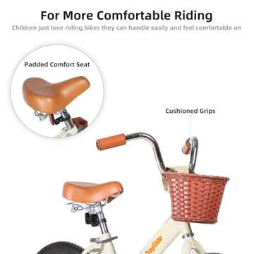 JOYSTAR 14 Inch Kids Bikes with Training Wheels & Basket, Vintage Girls Bike for Toddler of 3-5 Years Old Girls & Boys, Kids Bicycle, Beige