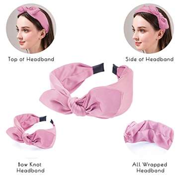 TOBATOBA Knotted Bow Headbands for Women Fashion Knot Headband Wide Headbands for Women Diademas Para Mujer De Moda Elastic Headbands Solid Cute Hair Band for Women Girls Hair Accessories