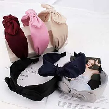 TOBATOBA Knotted Bow Headbands for Women Fashion Knot Headband Wide Headbands for Women Diademas Para Mujer De Moda Elastic Headbands Solid Cute Hair Band for Women Girls Hair Accessories