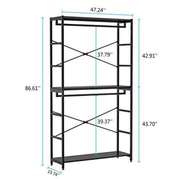 Tribesigns 86 inches Double Rod Closet Organizer, Freestanding 3 Tiers Shelves Clothes Garment Racks, Large Heavy Duty Clothing Storage Shelving Unit for Bedroom Laundry Room