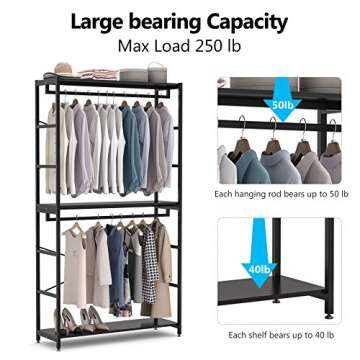 Tribesigns 86 inches Double Rod Closet Organizer, Freestanding 3 Tiers Shelves Clothes Garment Racks, Large Heavy Duty Clothing Storage Shelving Unit for Bedroom Laundry Room