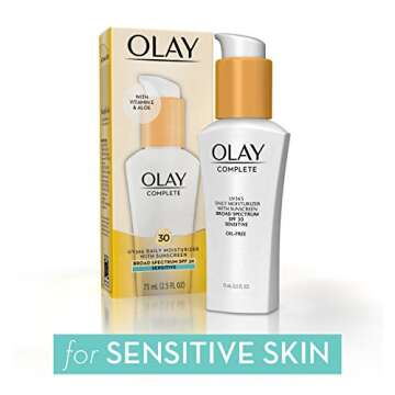 Olay Face Moisturizer Complete Daily Defense All Day Moisturizer With Sunscreen, SPF30 Sensitive Skin, 2.5 Fl Oz (Pack of 2)