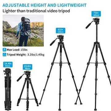 Tripod, 73 inch Tripod for Camera with Fluid Head, Tall Camera Stand Tripod Heavy Duty with Tablet & Phone Mount, Professional DSLR Tripod for Cell Phones, Spotting Scopes,Webcam, Complete Unit Tripod