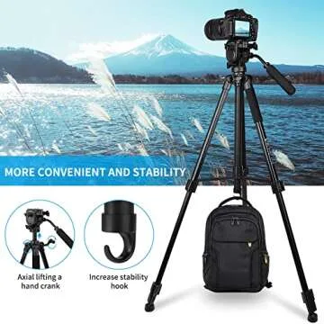 Tripod, 73 inch Tripod for Camera with Fluid Head, Tall Camera Stand Tripod Heavy Duty with Tablet & Phone Mount, Professional DSLR Tripod for Cell Phones, Spotting Scopes,Webcam, Complete Unit Tripod