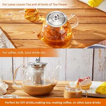 42oz/1250ml Glass Teapot, Glass Tea Kettle with Removable Stainless Steel Infuser, Stovetop Safe Tea Pot for Blooming and Loose Leaf Tea, Tea Maker Gift