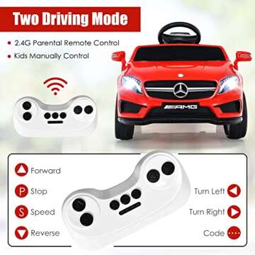 OLAKIDS Kids Ride On Car with Remote Control, 12V Licensed Mercedes Benz GLA45 Electric Vehicle for Toddlers, Battery Powered Toy with Music, USB, MP3, 2 Speeds, Wheels Suspension, LED Lights (Red)