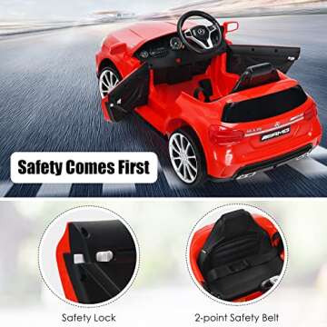 OLAKIDS Kids Ride On Car with Remote Control, 12V Licensed Mercedes Benz GLA45 Electric Vehicle for Toddlers, Battery Powered Toy with Music, USB, MP3, 2 Speeds, Wheels Suspension, LED Lights (Red)