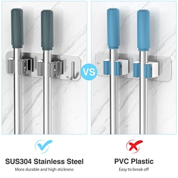 HOMEASY Mop Broom Holder Durable Stainless Steel Organizer