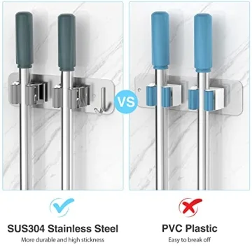 HOMEASY Mop Broom Holder Durable Stainless Steel Organizer