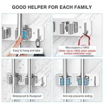 HOMEASY Mop Broom Holder Durable Stainless Steel Organizer