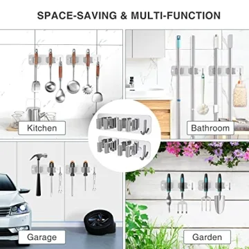 HOMEASY Mop Broom Holder Durable Stainless Steel Organizer