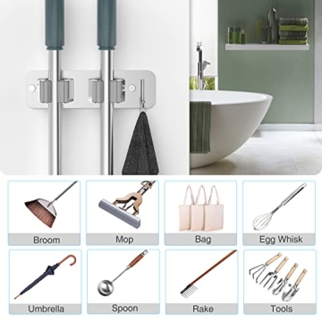HOMEASY Mop Broom Holder Durable Stainless Steel Organizer