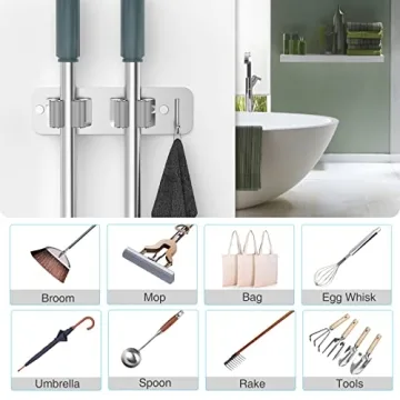 HOMEASY Mop Broom Holder Durable Stainless Steel Organizer