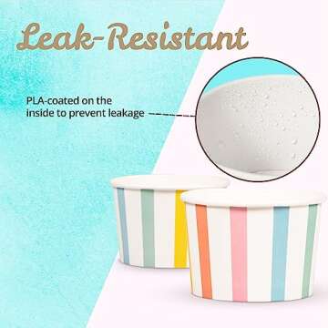 MATICAN Paper Ice Cream Cups - 50-Count 9-Oz Disposable Dessert Bowls for Hot or Cold Food, 9-Ounce Party Supplies Treat Cups for Sundae, Frozen Yogurt, Soup, Pastel Stripes