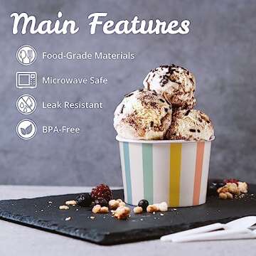 MATICAN Paper Ice Cream Cups - 50-Count 9-Oz Disposable Dessert Bowls for Hot or Cold Food, 9-Ounce Party Supplies Treat Cups for Sundae, Frozen Yogurt, Soup, Pastel Stripes