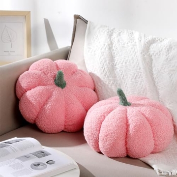 Queekay 2 Pcs Thanksgiving Pumpkin Pillow Fall Pumpkin Shaped Throw Pillow 11 x 9.5 Inch 3D Pumpkin Pillow Sofa Throw Pillow Cushion for Car Bedroom Home Decoration Couch(Pink)