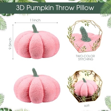 Queekay 2 Pcs Thanksgiving Pumpkin Pillow Fall Pumpkin Shaped Throw Pillow 11 x 9.5 Inch 3D Pumpkin Pillow Sofa Throw Pillow Cushion for Car Bedroom Home Decoration Couch(Pink)