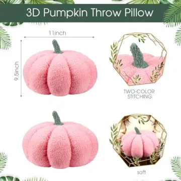 Queekay 2 Pcs Thanksgiving Pumpkin Pillow Fall Pumpkin Shaped Throw Pillow 11 x 9.5 Inch 3D Pumpkin Pillow Sofa Throw Pillow Cushion for Car Bedroom Home Decoration Couch(Pink)