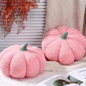 Queekay 2 Pcs Thanksgiving Pumpkin Pillow Fall Pumpkin Shaped Throw Pillow 11 x 9.5 Inch 3D Pumpkin Pillow Sofa Throw Pillow Cushion for Car Bedroom Home Decoration Couch(Pink)