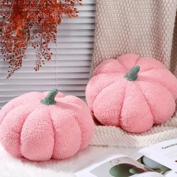 Queekay 2 Pcs Thanksgiving Pumpkin Pillow Fall Pumpkin Shaped Throw Pillow 11 x 9.5 Inch 3D Pumpkin Pillow Sofa Throw Pillow Cushion for Car Bedroom Home Decoration Couch(Pink)