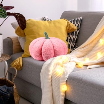 Queekay 2 Pcs Thanksgiving Pumpkin Pillow Fall Pumpkin Shaped Throw Pillow 11 x 9.5 Inch 3D Pumpkin Pillow Sofa Throw Pillow Cushion for Car Bedroom Home Decoration Couch(Pink)